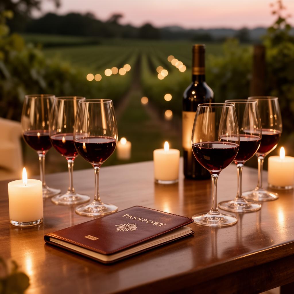 Candlelit private wine tasting at a vineyard estate at dusk